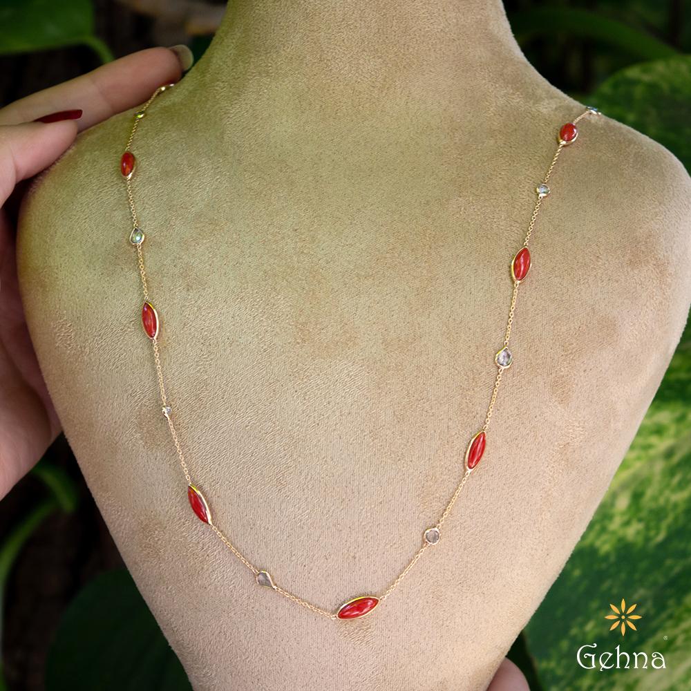 18K Yellow Gold Gold Sapphire,Coral Chain for women