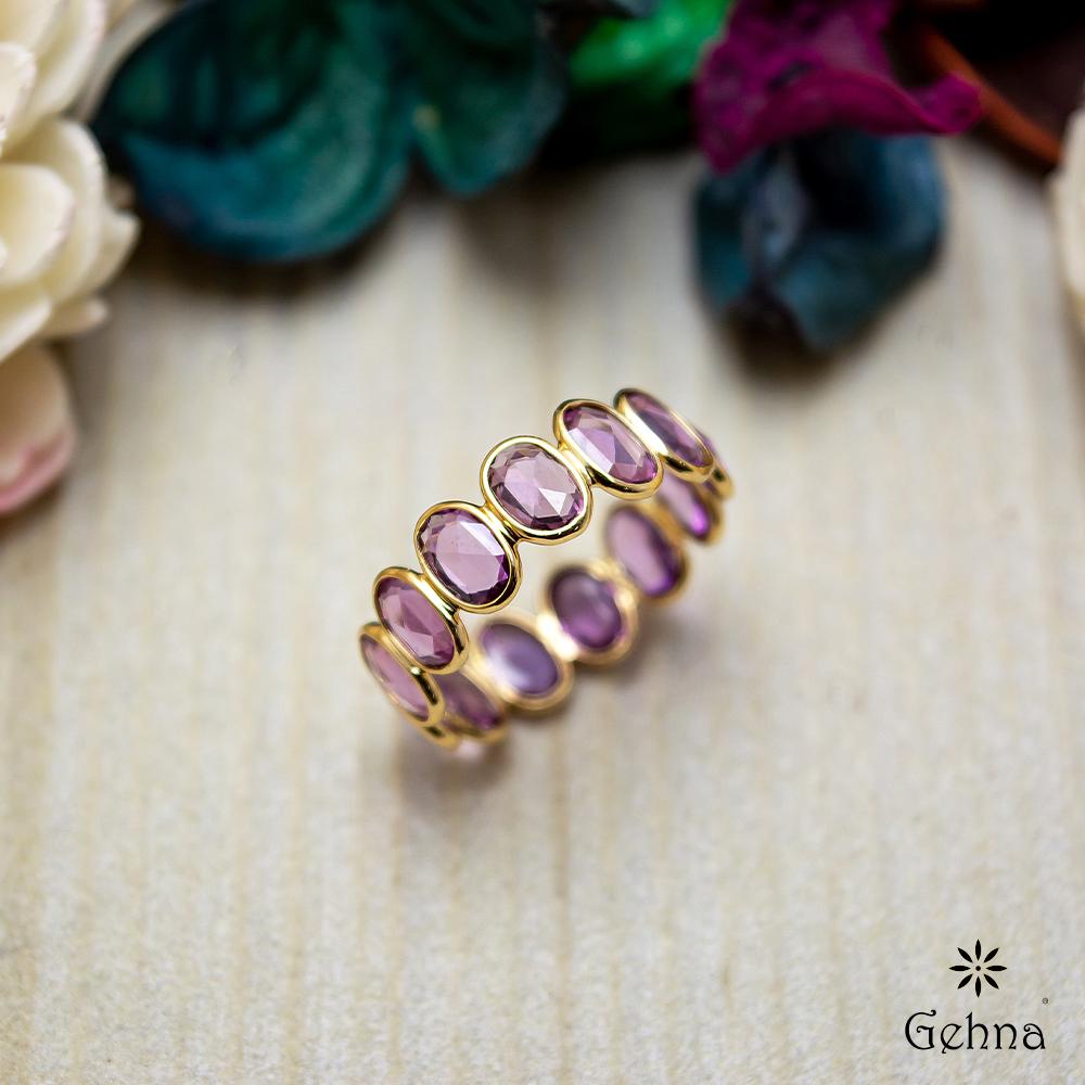 18K Yellow Gold Gold Pink Sapphire Rings for women