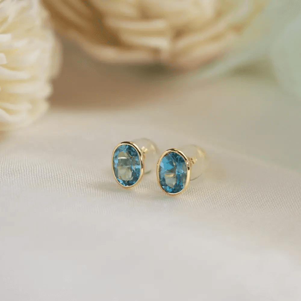 18K Yellow Gold Gold Blue Topaz Earrings for women