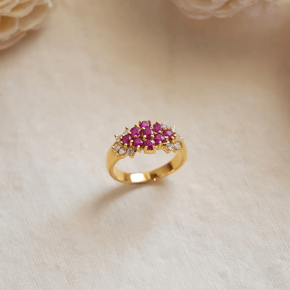 18K Yellow Gold Gold Ruby,Diamond Rings for women