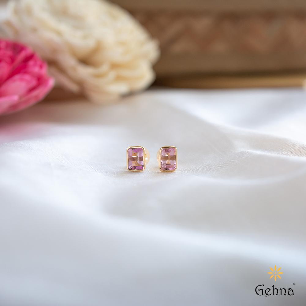 18K Yellow Gold Gold Pink Tourmaline Earrings for women