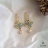 18K Yellow Gold Gold Cultured South Sea Pearl,Opal,Emerald Earrings for women image 1
