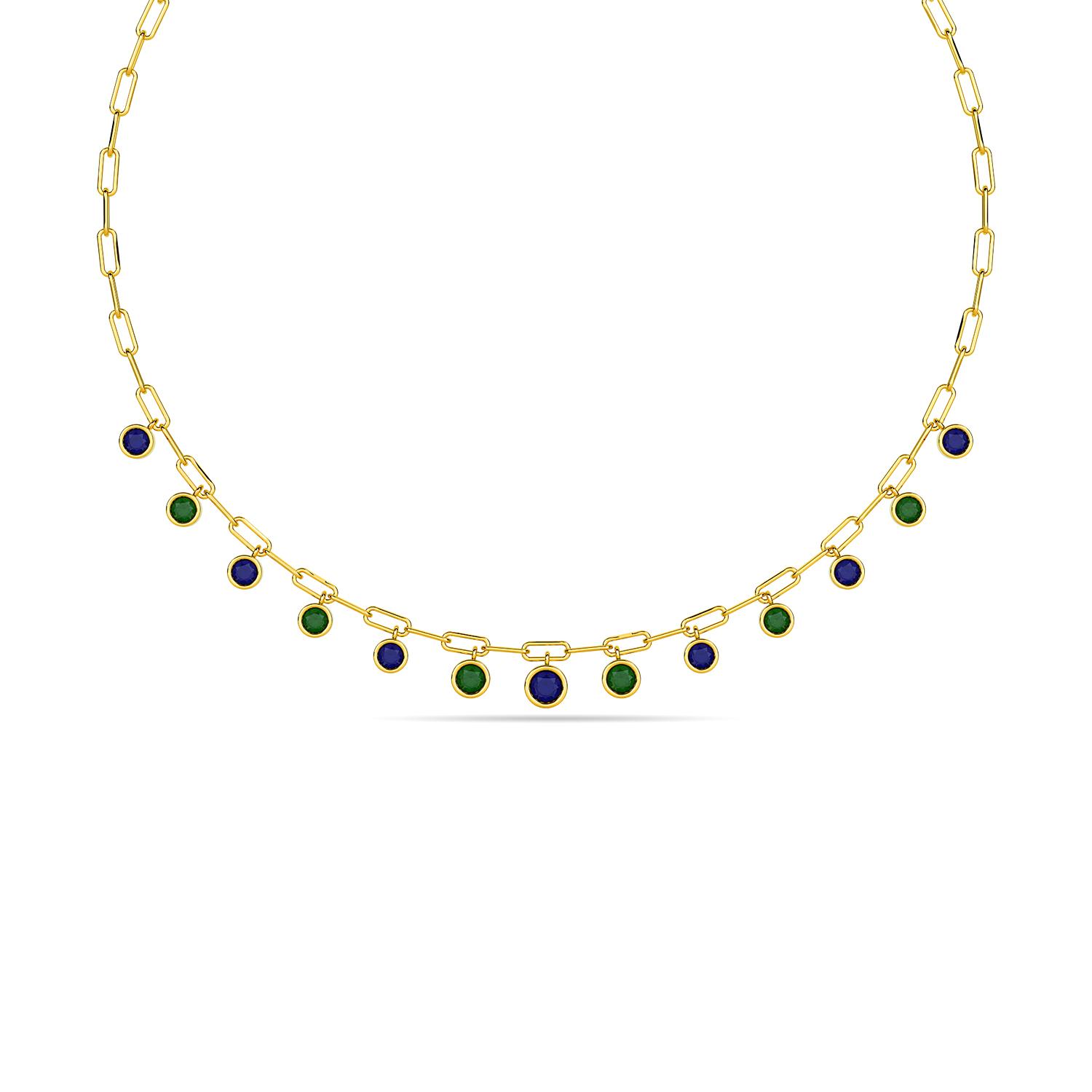 14K Yellow Gold Gold Blue Sapphire,Emerald Chain for women