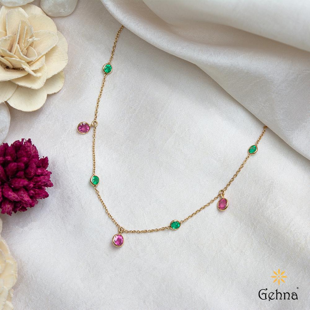 18K Yellow Gold Gold Ruby,Emerald Chain for women