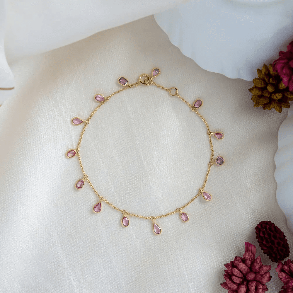 18K Yellow Gold Gold Pink Sapphire Bracelets for women