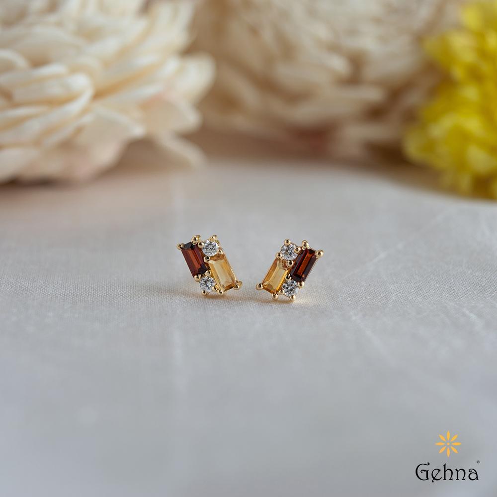 18K Yellow Gold Gold Garnet,Diamond,Citrine Earrings for women