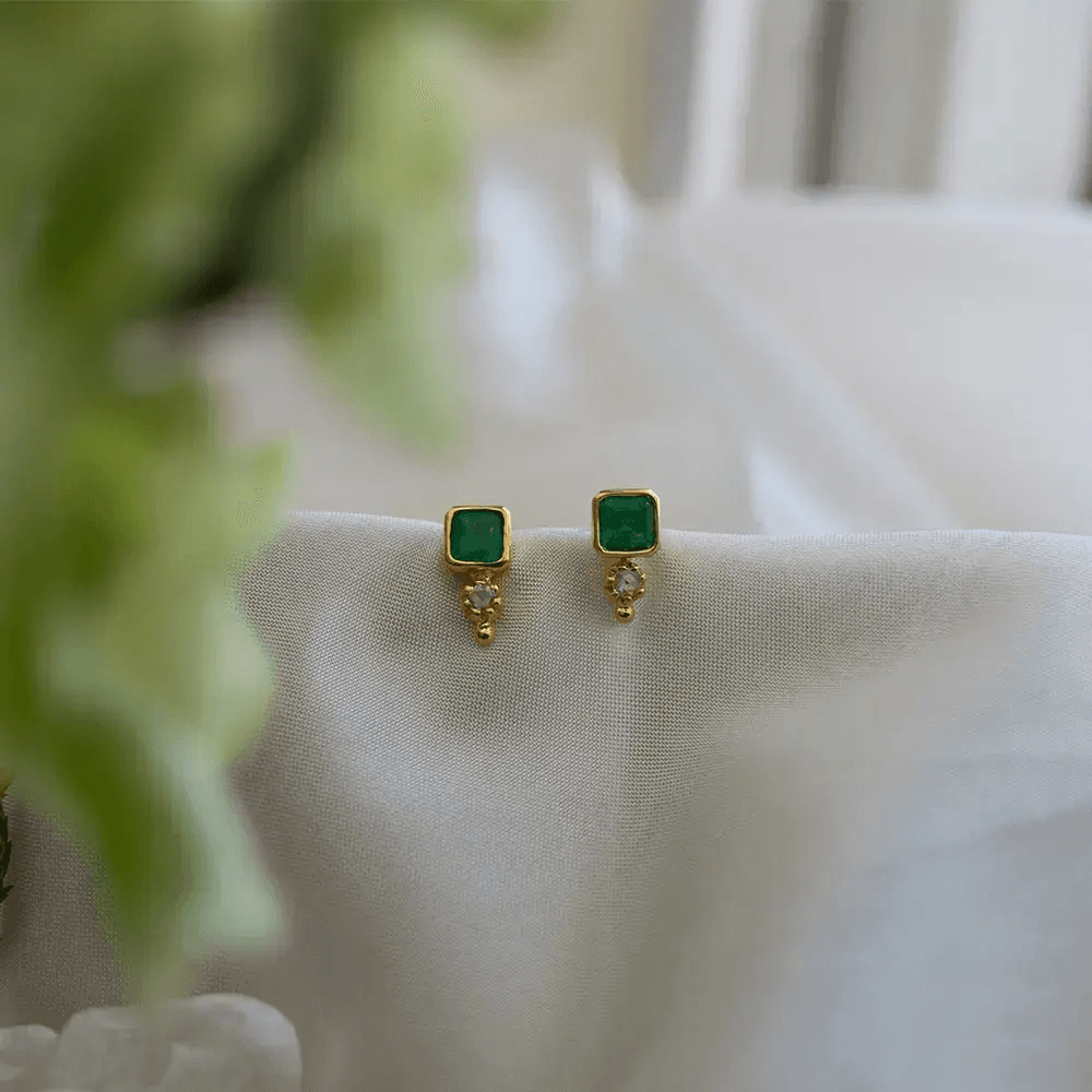 22K Yellow Gold Gold Diamond,Emerald Earrings for women