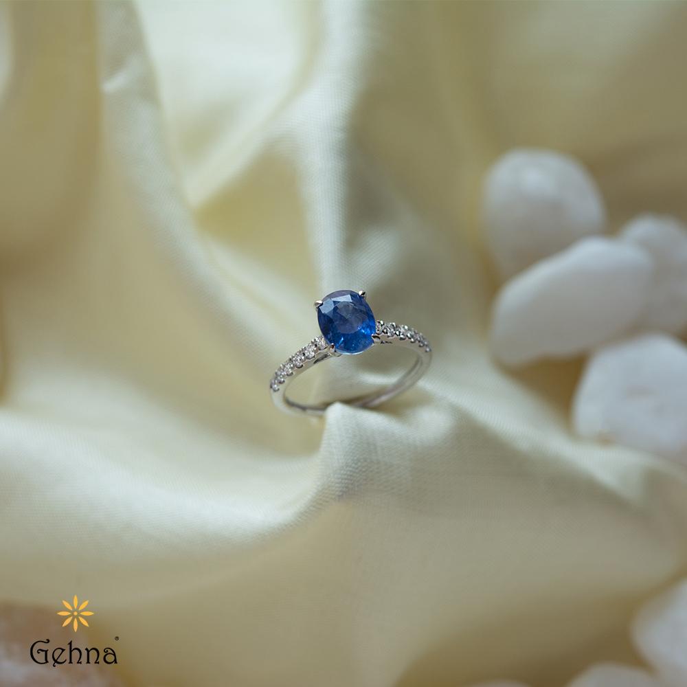 18K White Gold White Gold Blue Sapphire,Diamond Rings for women
