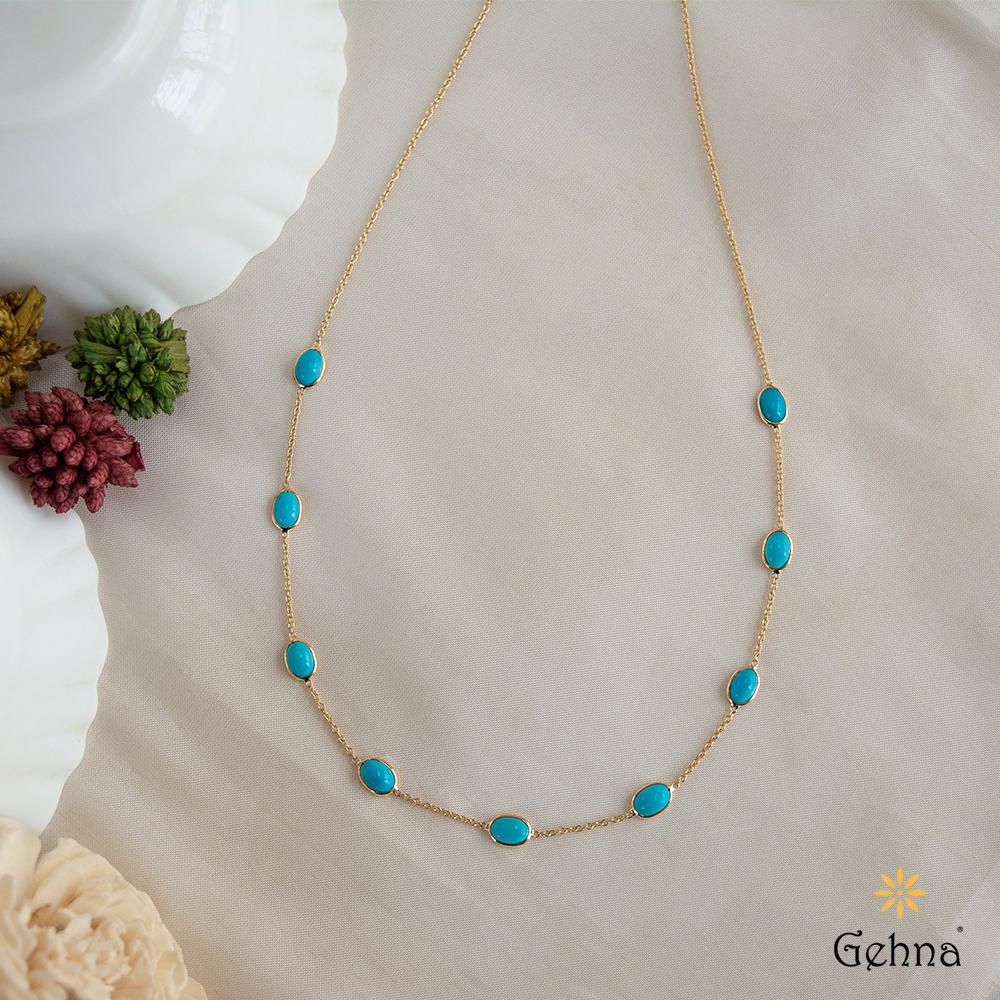 18K Yellow Gold Gold Turquoise Chain for women