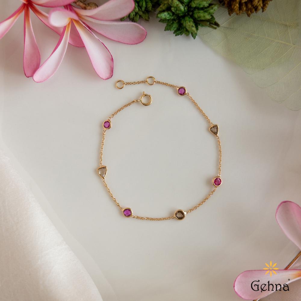 18K Yellow Gold Gold Pink Sapphire,Diamond Bracelets for women