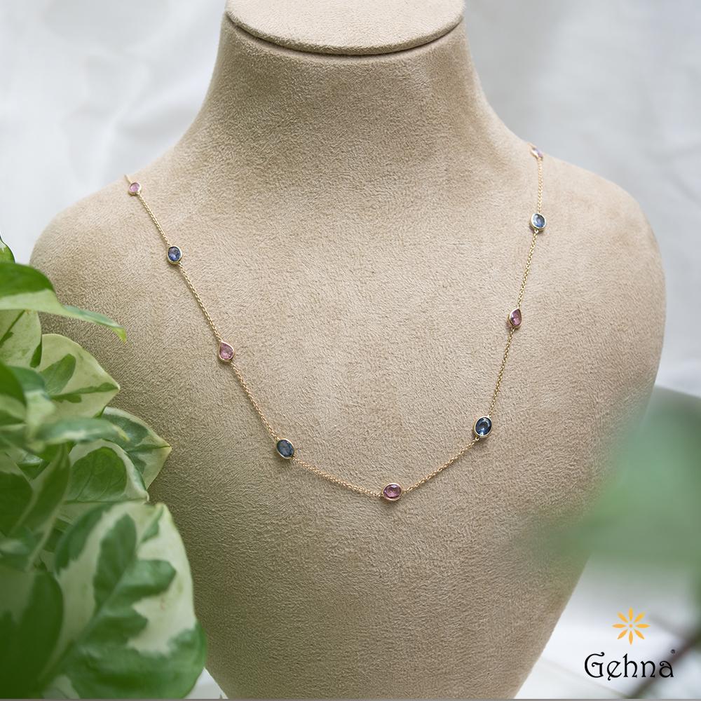18K Yellow Gold Gold Sapphire Chain for women