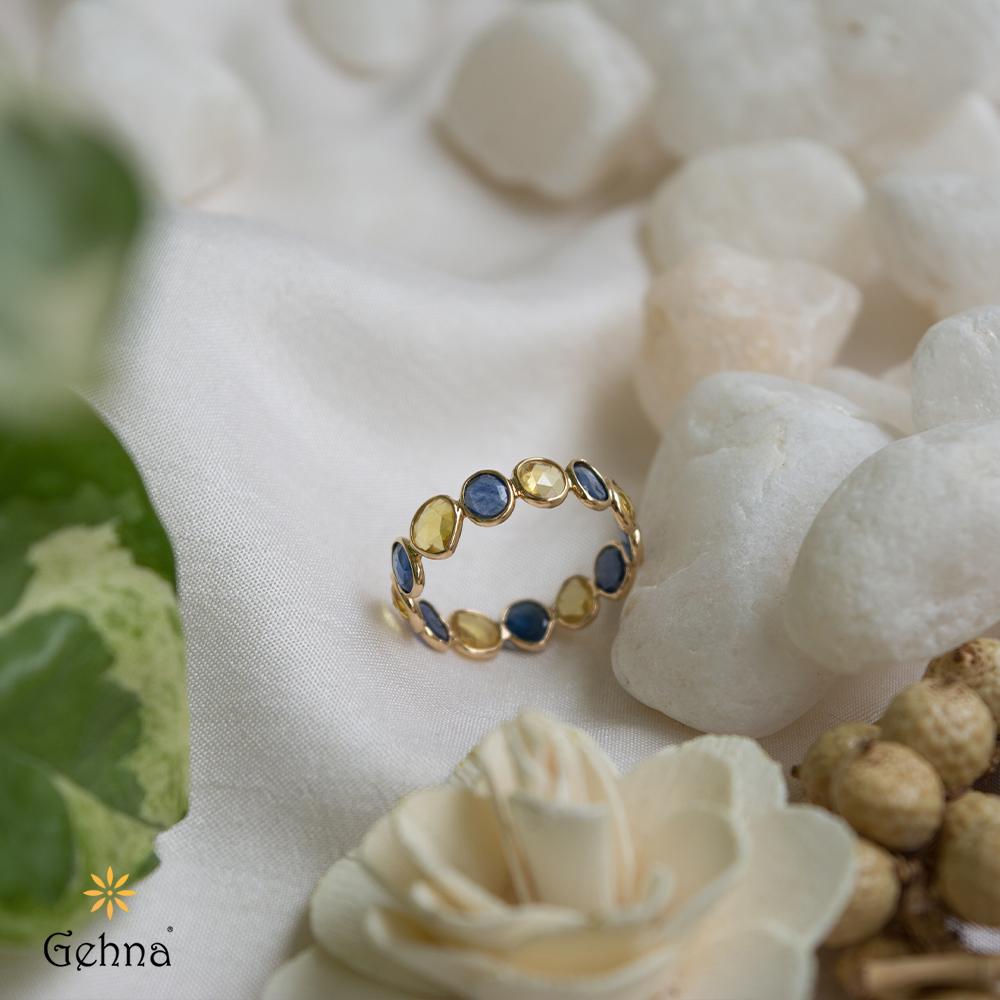 18K Yellow Gold Gold Yellow Sapphire,Blue Sapphire Rings for women