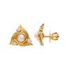 18K Yellow Gold Gold Cultured Button Pearl,Diamond Earrings for women image 2