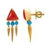 18K Yellow Gold Gold Turquoise,Coral Earrings for women image 2