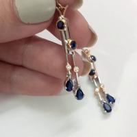 18K Yellow Gold,925 Sterling Silver Silver,Gold Blue Sapphire,Diamond Earrings for women image 2