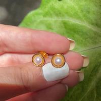 18K Yellow Gold Gold Cultured Button Pearl Earrings for women image 2