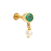 22K Yellow Gold Gold Cultured Freshwater Pearl,Emerald Nosepins for women image 2