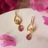 18K Yellow Gold Gold Pink Tourmaline,Diamond,Tourmaline Earrings for women image 2
