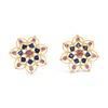 18K Yellow Gold Gold Pink Sapphire,Blue Sapphire Earrings for women image 2