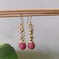 18K Yellow Gold Gold Cultured Freshwater Pearl,Ruby Earrings for women image 2