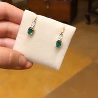 18K Yellow Gold Gold Opal,Emerald Earrings for women image 2