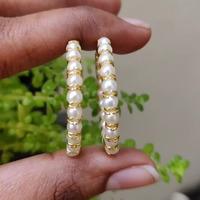 18K Yellow Gold Gold Cultured Button Pearl Earrings for women image 2