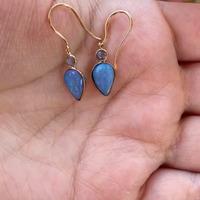 18K Yellow Gold Gold Opal,Blue Sapphire Earrings for women image 2