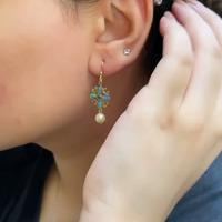 18K Yellow Gold Gold Cultured South Sea Pearl,Opal,Emerald Earrings for women image 2