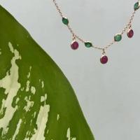 18K Yellow Gold Gold Ruby,Emerald Chain for women image 2