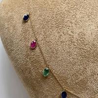 18K Yellow Gold Gold Ruby,Blue Sapphire,Emerald Chain for women image 2
