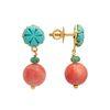 18K Yellow Gold Gold Turquoise,Coral,Emerald Earrings for women image 3