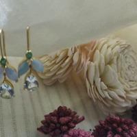 18K Yellow Gold Gold Opal,Aquamarine,Emerald Earrings for women image 3