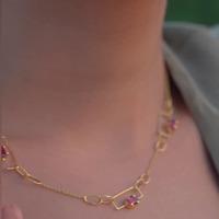 18K Yellow Gold Gold Pink Tourmaline Chain for women image 3