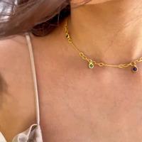 18K Yellow Gold Gold Blue Sapphire,Emerald Chain for women image 3