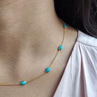 18K Yellow Gold Gold Turquoise Chain for women image 3