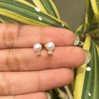 18K Yellow Gold Gold Cultured Button Pearl,Diamond Earrings for women image 3