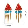 18K Yellow Gold Gold Turquoise,Coral Earrings for women image 4