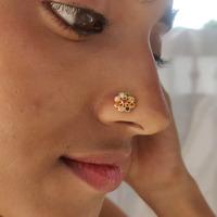 22K Yellow Gold Gold Navratna Stones,Diamond Nosepins for women image 4