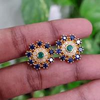 18K Yellow Gold Gold Blue Sapphire,Diamond,Emerald Earrings for women image 5
