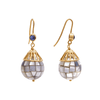 18K Yellow Gold Gold Mother Of Pearl,Blue Sapphire Earrings for women image 5