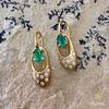18K Yellow Gold Gold Diamond,Emerald Earrings for women image 5