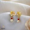 18K Yellow Gold Gold Mother Of Pearl,Pearl,Coral Earrings for women image 5