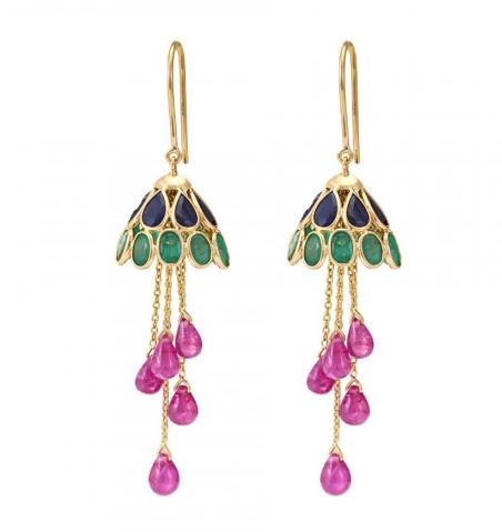 Sapphires, Emeralds & Ruby 18K Gold Earrings